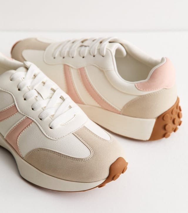 New Look Women's Light Pink Faux Suede Side Stripe Sporty Trainers Vegan New Look - 3