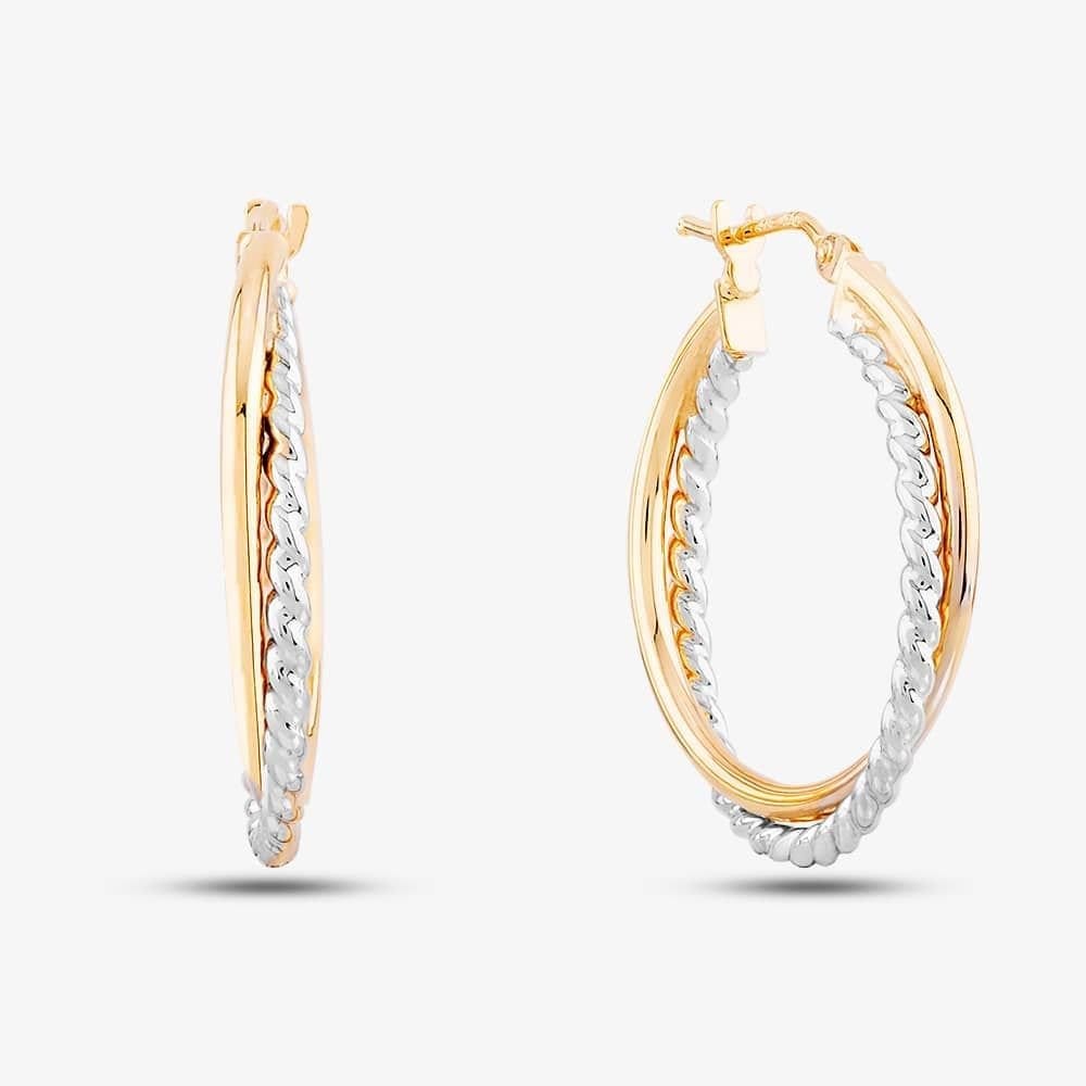 T.H.Baker T.H.Baker Women's 9ct Two Colour Gold Double Hoop Earrings ER947 - 1
