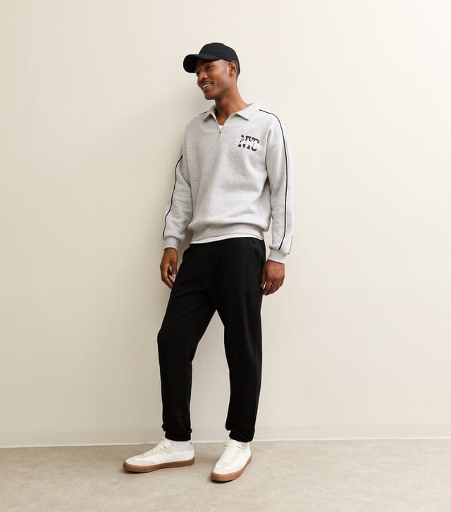 New Look Men's Grey Marl Relaxed Brooklyn Logo Quarter Zip Sweatshirt New Look - 3