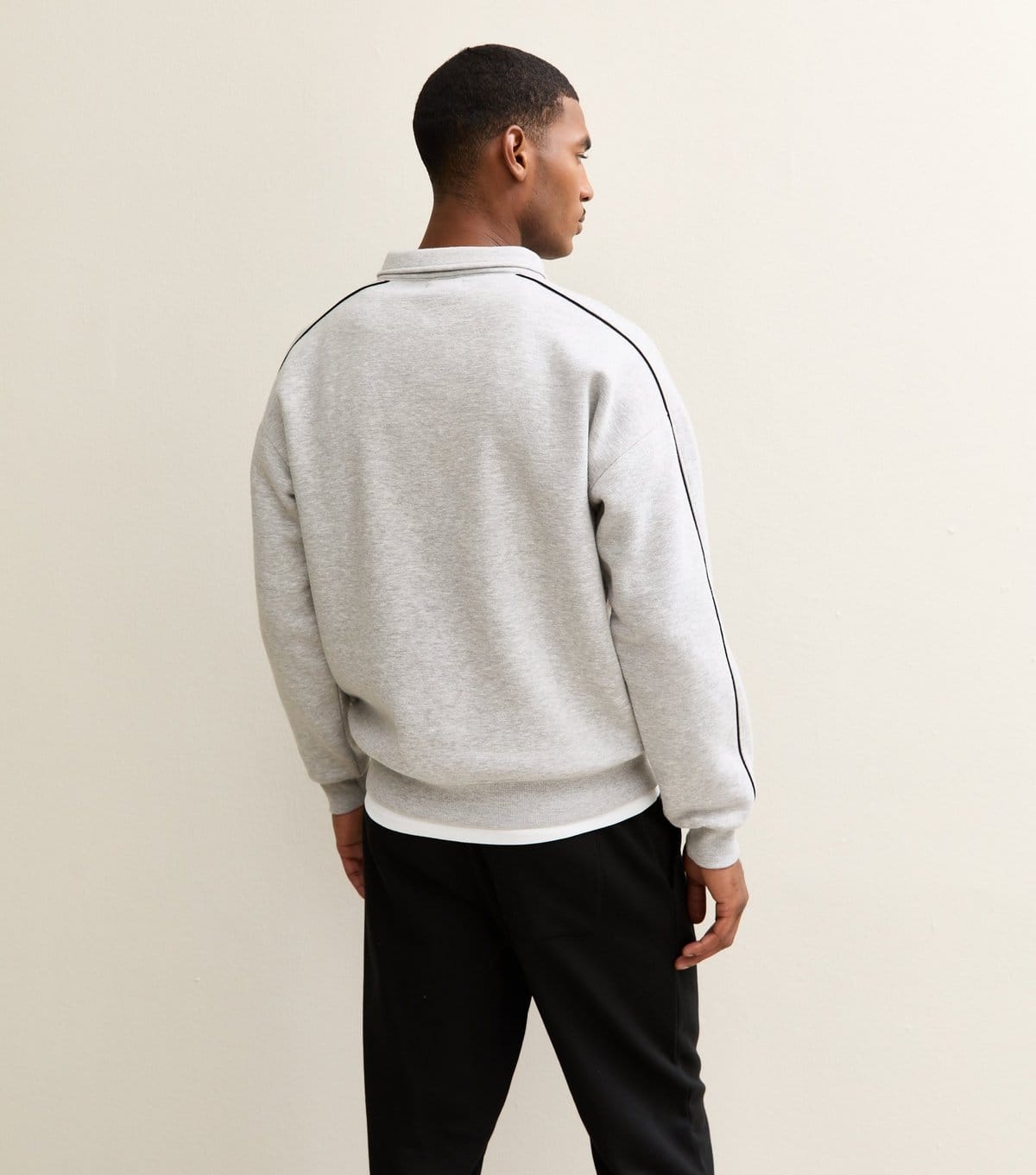 New Look Men's Grey Marl Relaxed Brooklyn Logo Quarter Zip Sweatshirt New Look - 4