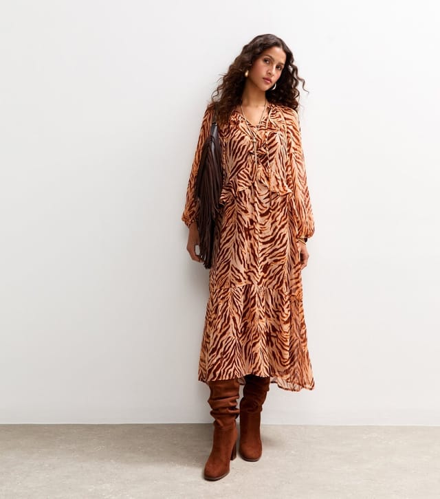 New Look Women's Brown Animal Print Chiffon Midi Dress New Look - 2