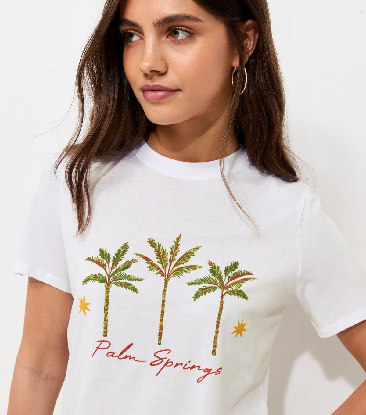 New Look Women's White Cotton Palm Springs Print Relaxed T-Shirt New Look