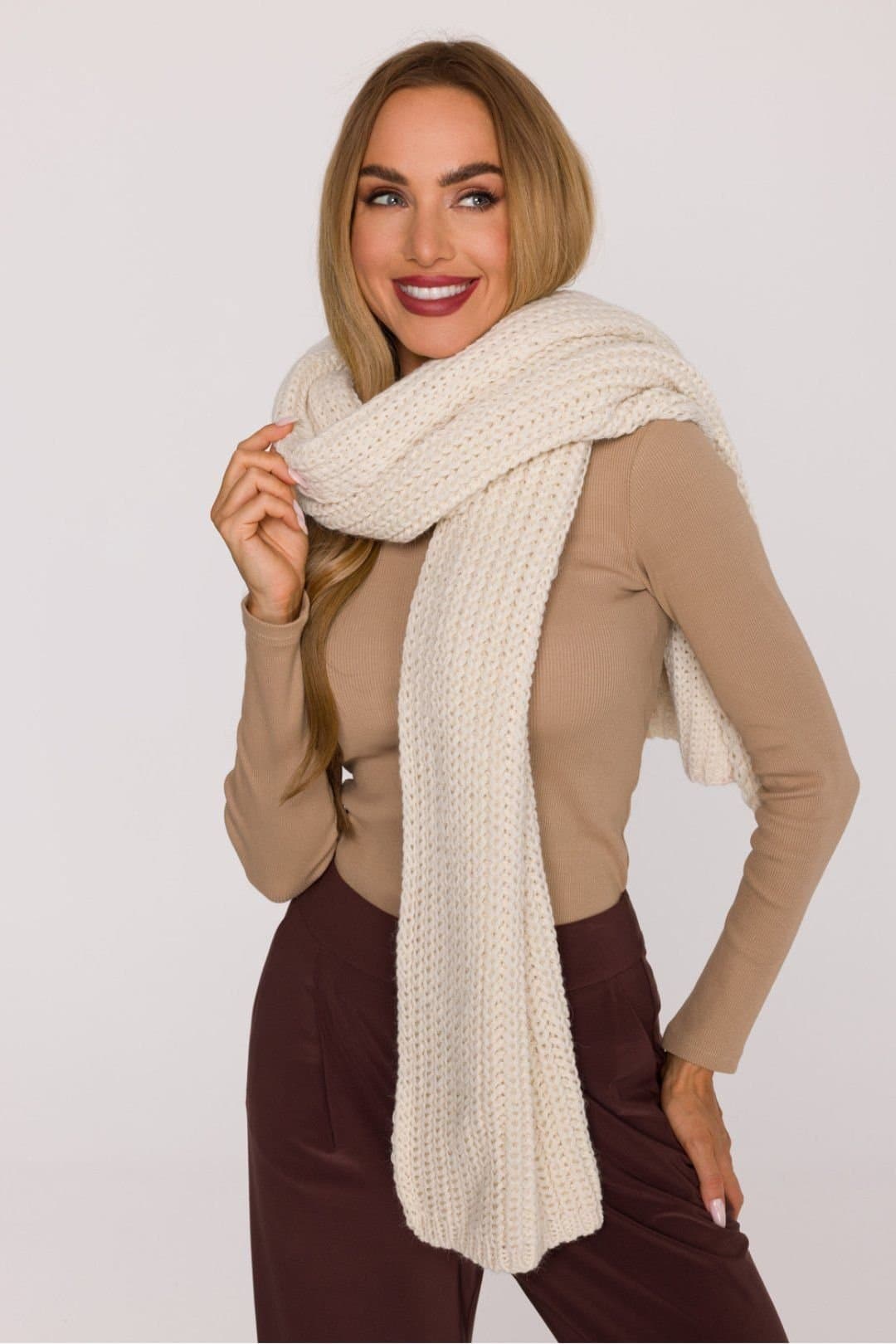 Love Lace Love Lace Beige Ribbed Long Scarf for Warm Comfort