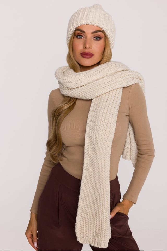 Love Lace Love Lace Women's Soft Thick Ribbed Long Scarf Wrap Shawl for Warm Comfort in Beige - 2
