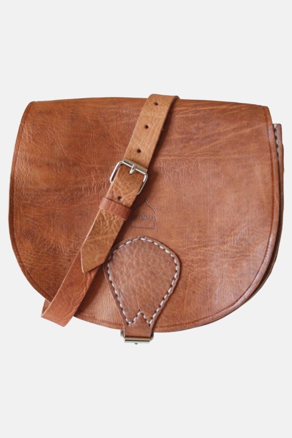 Berber Leather Berber Leather Women's 'The Temara' Large Leather Saddle Bag in Tan - 1