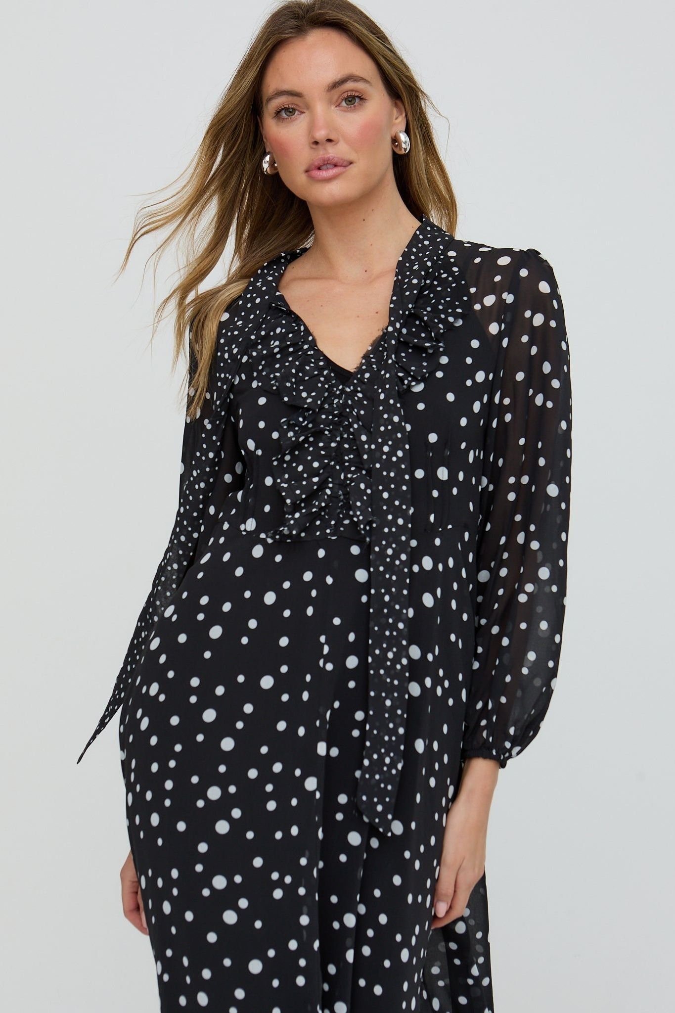 Lily and Lionel Lily and Lionel Women's Margot Ruffle Neck Spot Print Maxi Dress In Black - 2