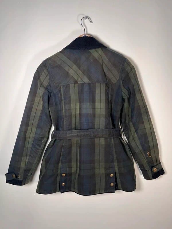 Joules Joules Womens Milbury Green Blue Tartan Check Wax Jacket UK 10 Utility Country