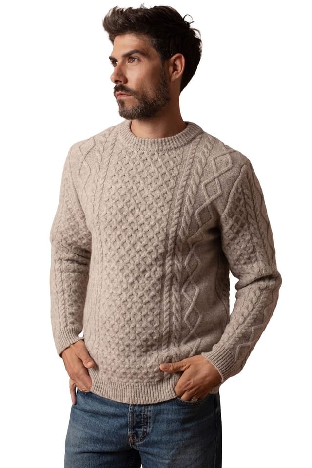 Celtic & Co Celtic & Co Men's Cable Sweater in Fawn - 3
