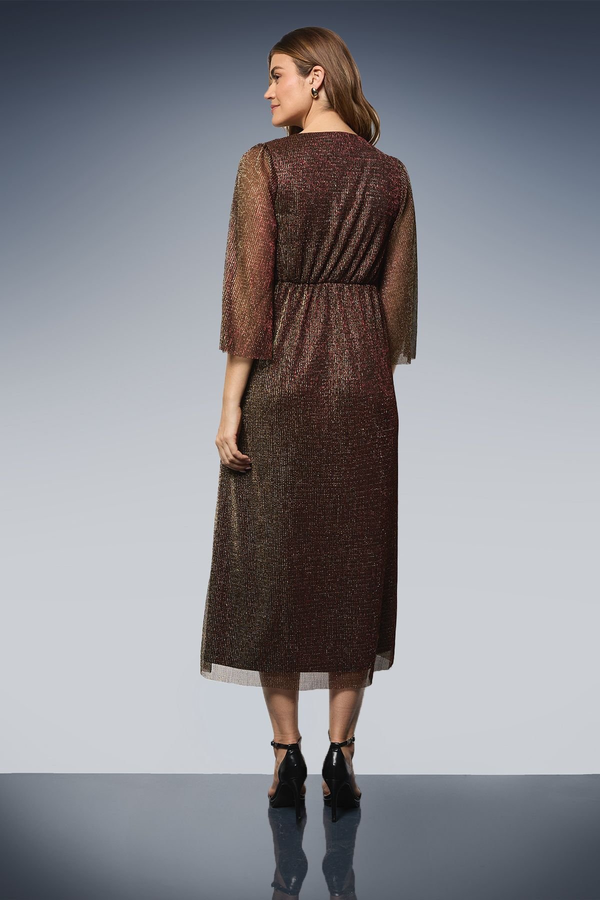 Wallis Wallis Women's Plisse Mesh Wrap Midi Dress in Copper - 3