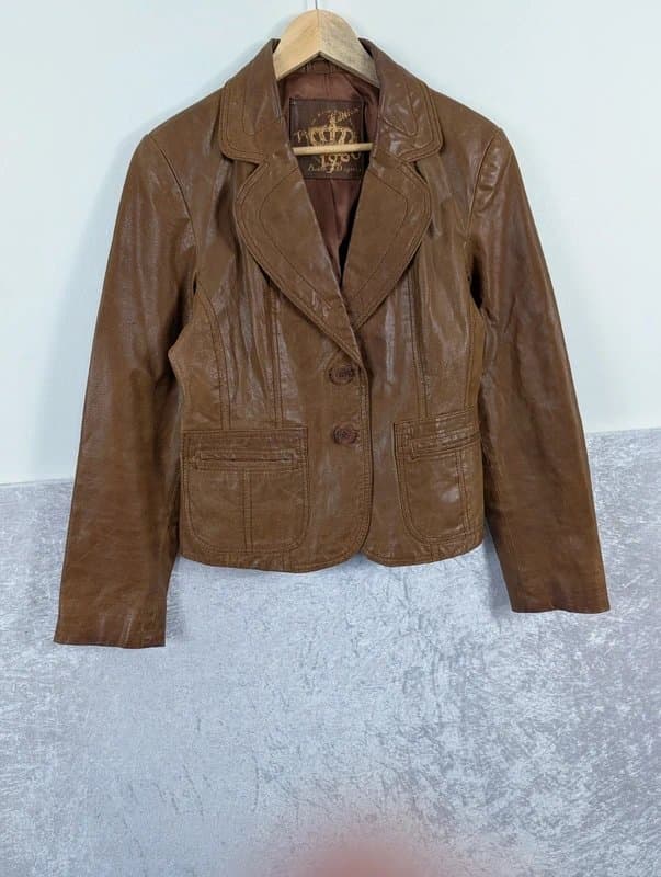 New Look Womens Y2K New Look Real Leather Jacket Boho Vintage Style