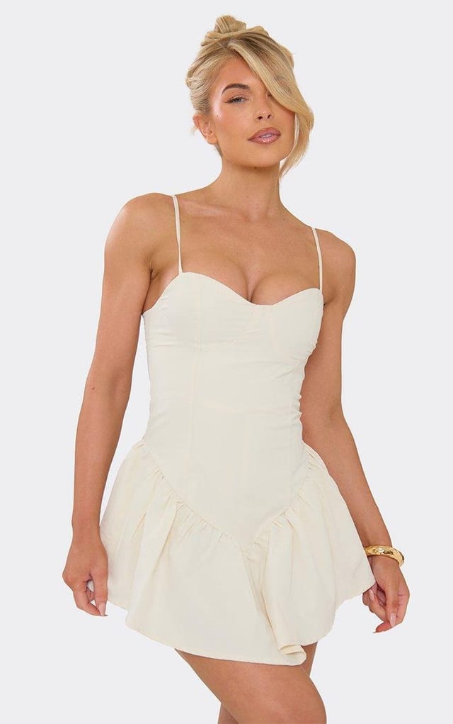 EGO Strappy Frill Hem Playsuit In Cream Woven, Women's Size UK 6 - 2