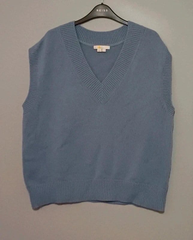 Boden Powder Blue V-Neck 100% Cashmere Waistcoat - Size L (16/18)