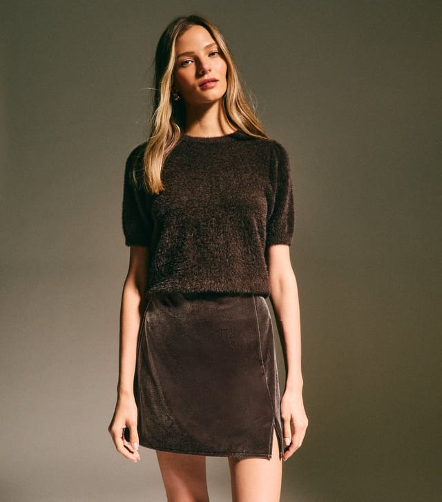 New Look Women's Brown Velvet Split Hem Mini Skirt New Look - 2