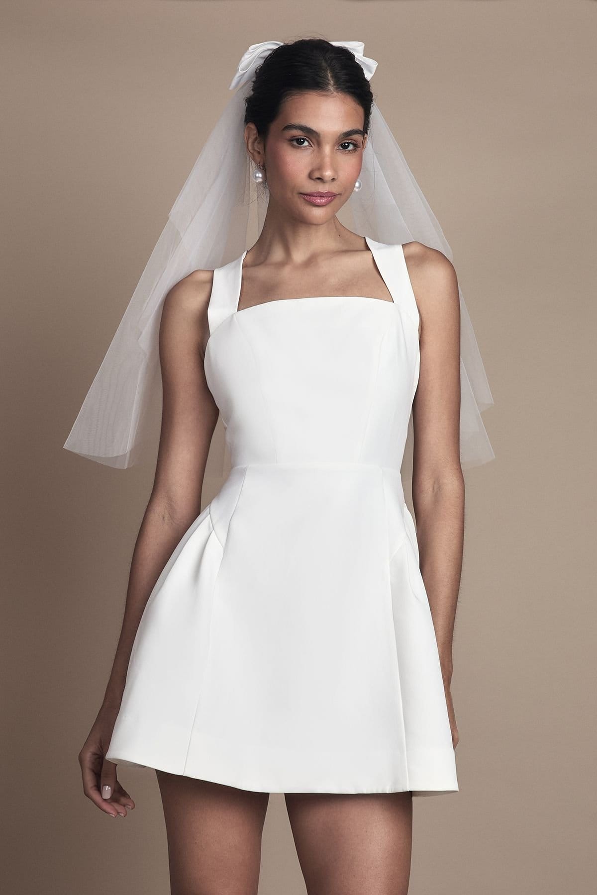 Coast Ivory Petite Bow Back Crepe Bridal Mini Dress