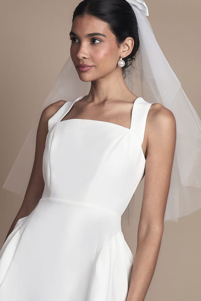 Coast Coast Women's Petite Bow Back Structured Crepe Bridal Mini Dress in Ivory - 2