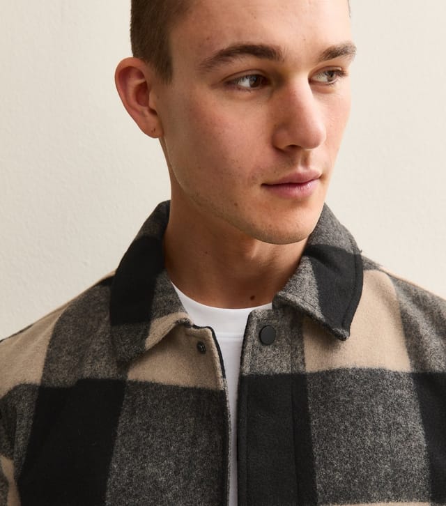 Only and Sons Men's Cream Checked Brushed Jacket Only and Sons New Look - 2