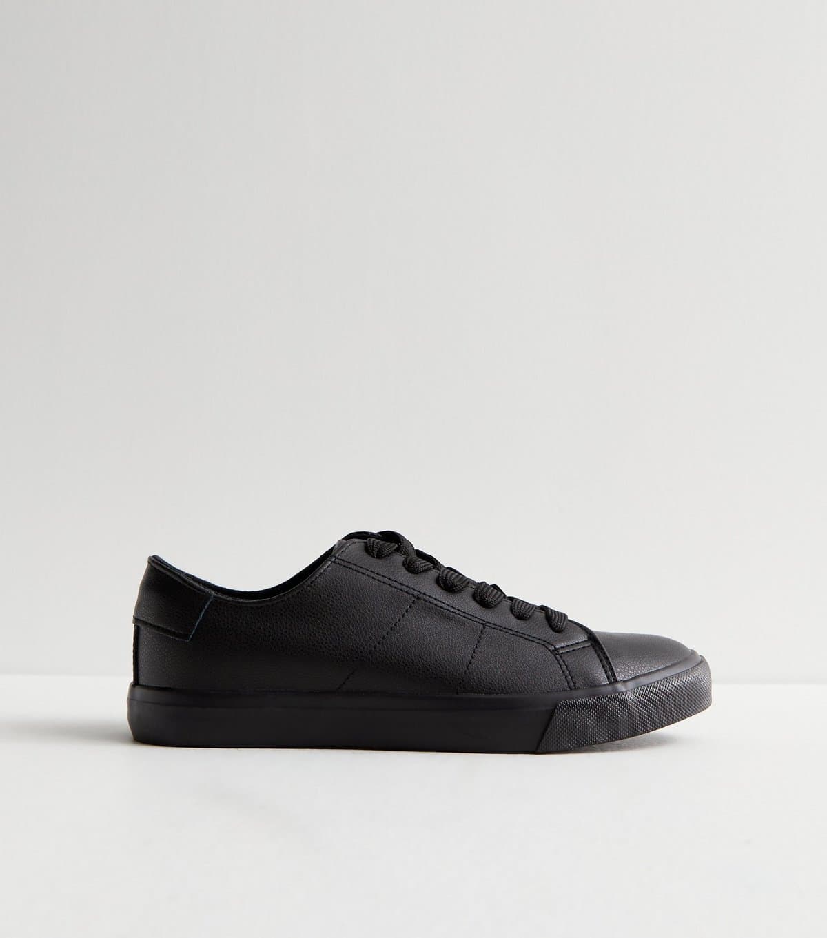 New Look Women's Black Leather-Look Lace Up Trainers Vegan New Look