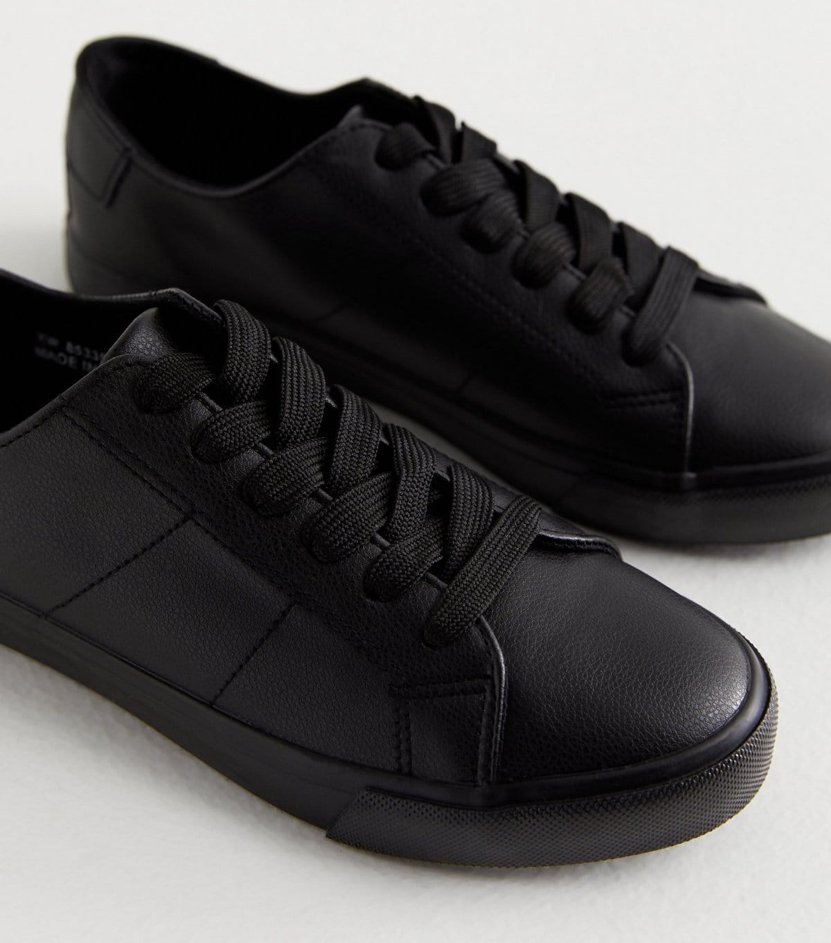 New Look Women's Black Leather-Look Lace Up Trainers Vegan New Look - 4