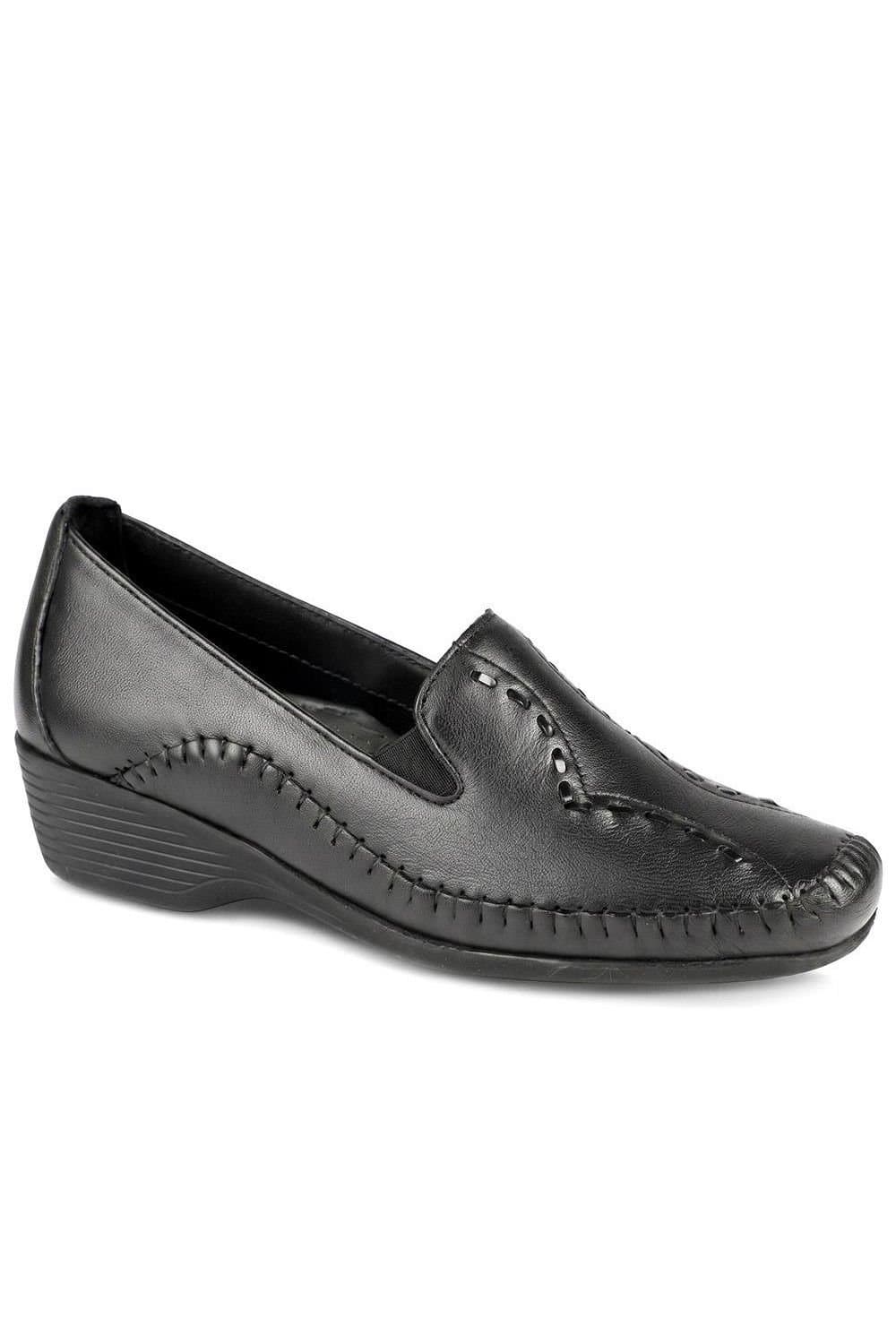 Pavers Pavers Black Leather Wedge Loafers