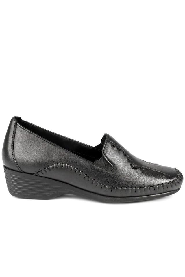 Pavers Pavers Women's Leather Wedge Loafers in Black - 2