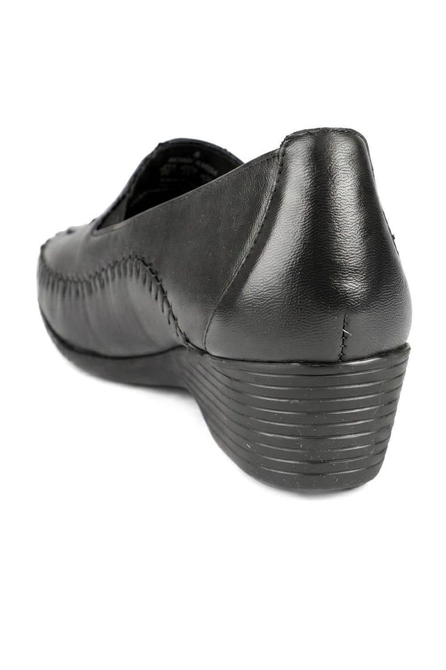 Pavers Pavers Women's Leather Wedge Loafers in Black - 3