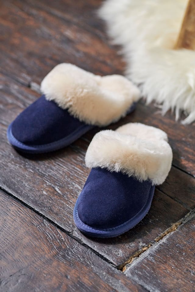 WoolOvers WoolOvers Women's Womens Sheepskin Mule Slipper in Navy - 2