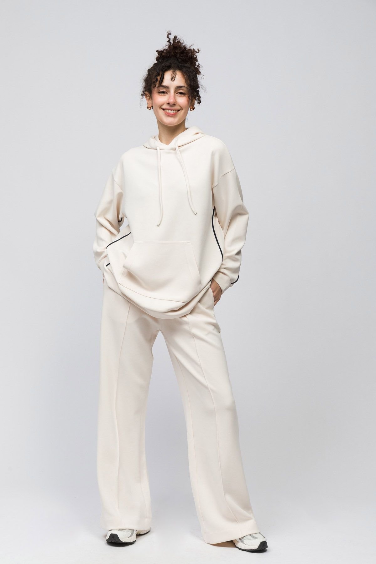 Dexia Dexia Women's Hooded Modal Blend Sweatshirt with Pocket Ecru - 2