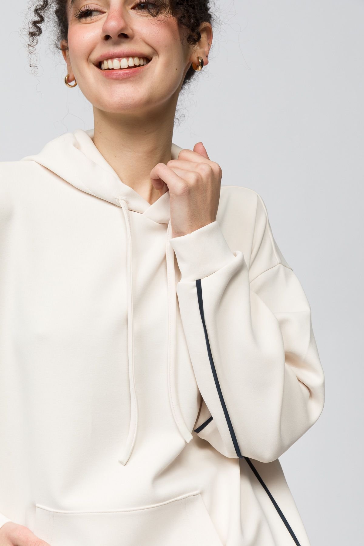 Dexia Dexia Women's Hooded Modal Blend Sweatshirt with Pocket Ecru - 4