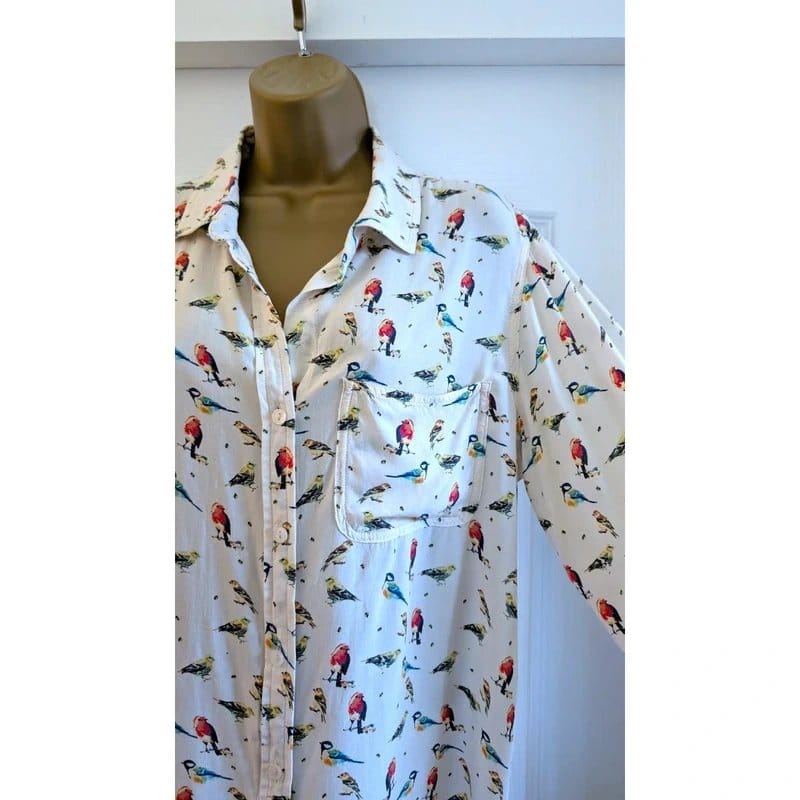 Velvet Heart Velvet Heart Cream Bird Print Rayon Blouse Shirt Long Sleeves Size L - 1