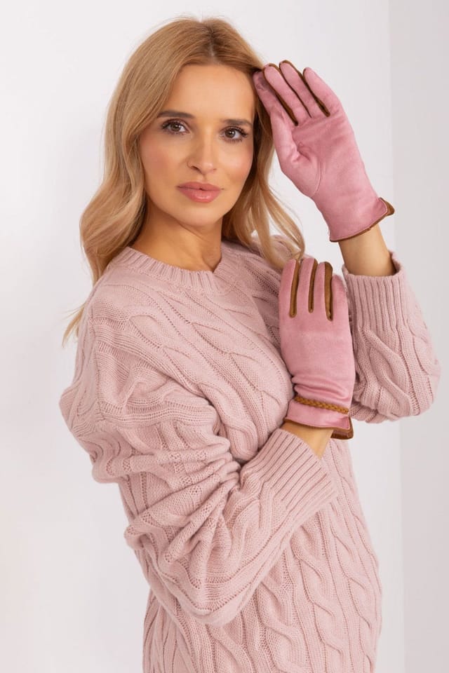 Love Lace Love Lace Women's Elegant Touchscreen Gloves with Contrasting Braided Straps & Flower in Pink - 2