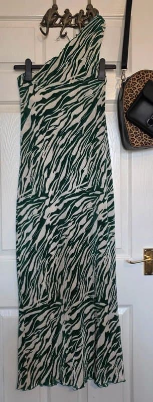 ASOS Design ASOS Design Plisse Green Zebra Print Midi Dress