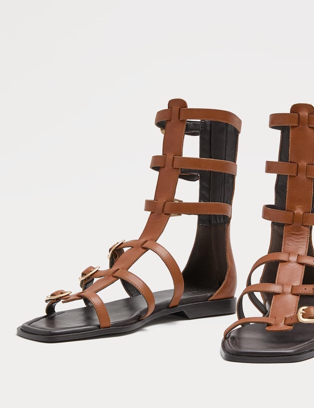 Marks & Spencer M&S Leather Calf Flat Gladiator Sandals Tan