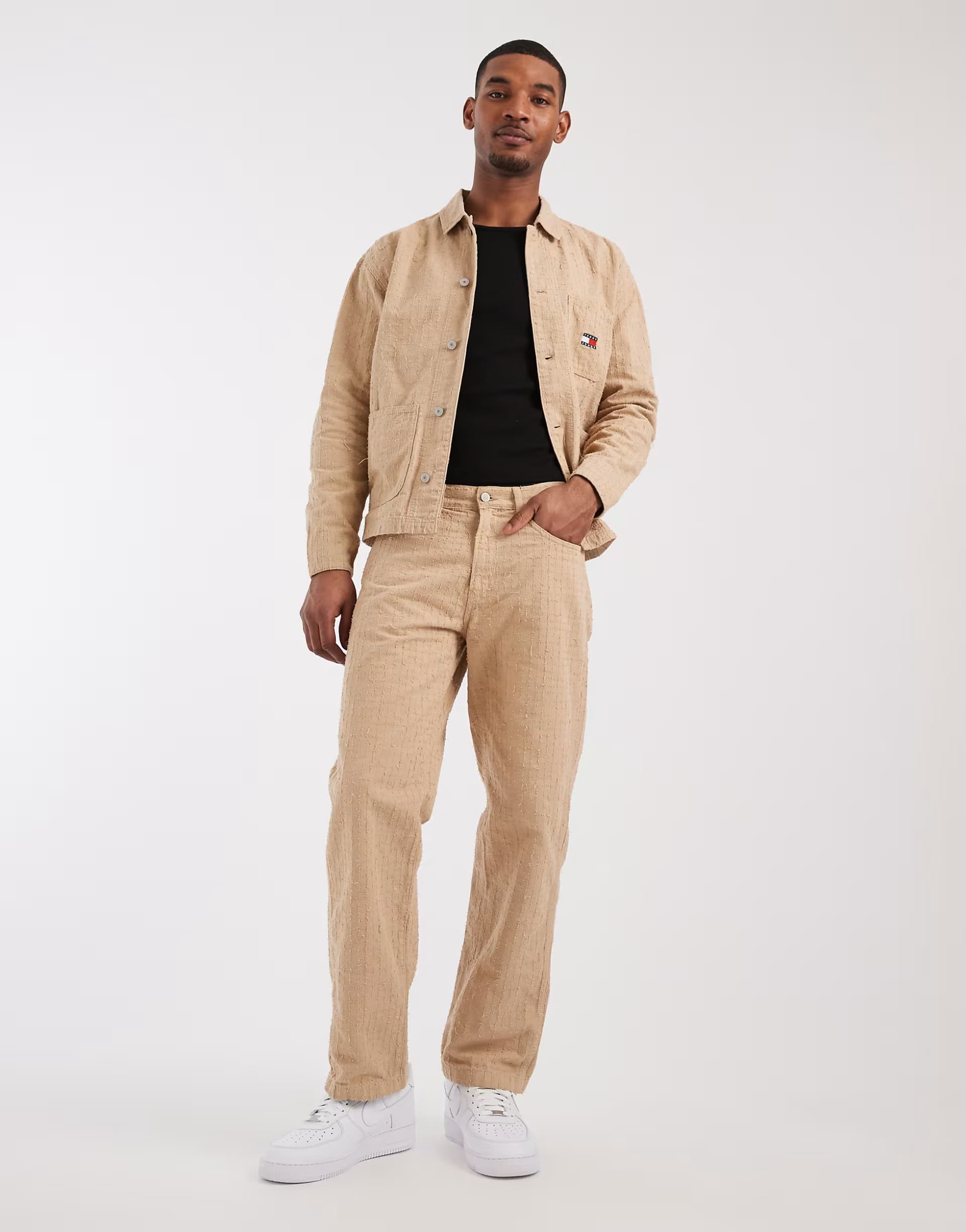 ASOS Tommy Jeans Jaimie punch needle trousers co-ord in beige