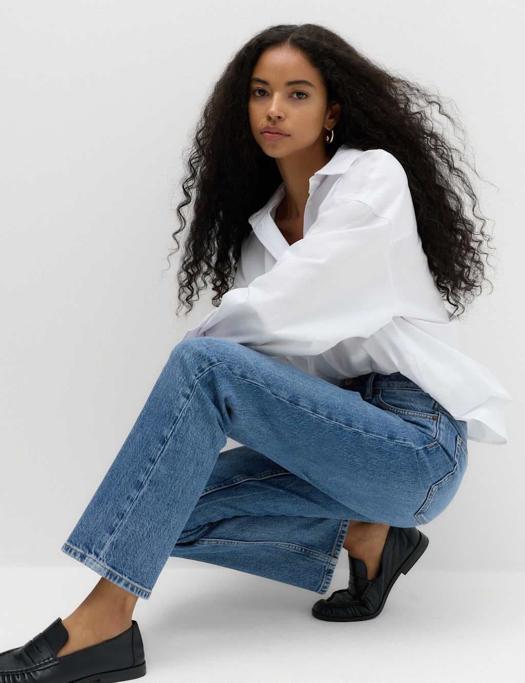 Marks & Spencer M&S Mid Rise Straight Leg Ankle Length Jeans Medium Indigo