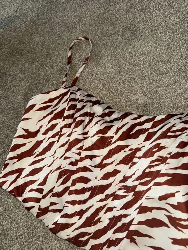 Bershka Brown Satin Zebra Print Corset Crop Top