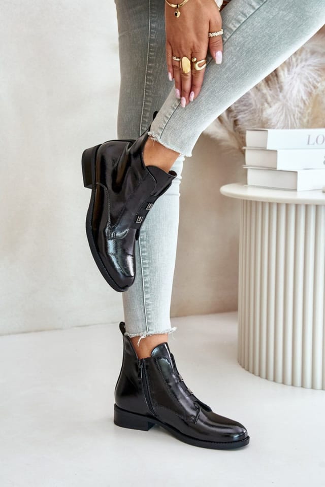 Love Lace Love Lace Women's Flat Heel Zip Up Insulated Boots with Rounded Toe Caps Elastics in Black - 3