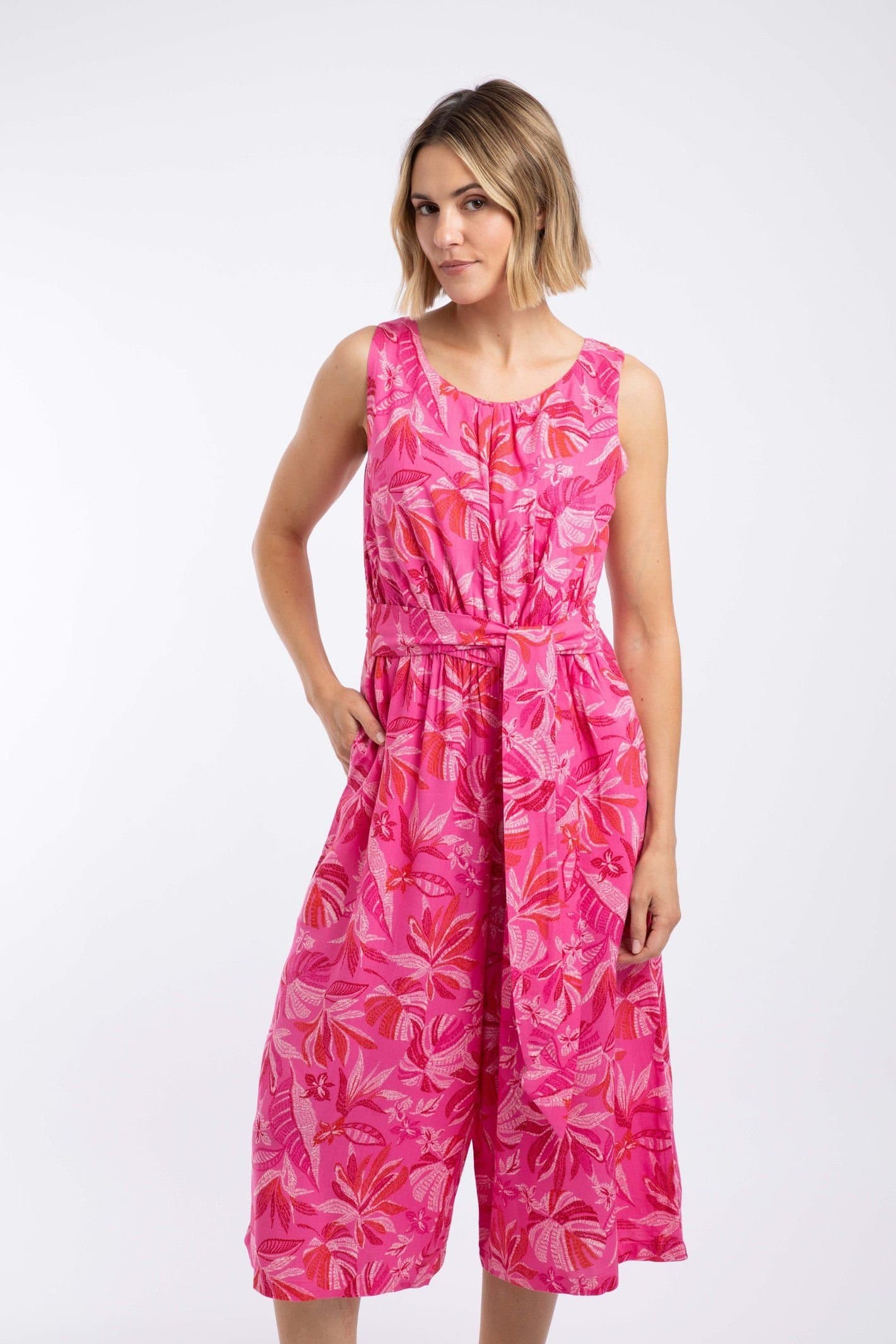 Weird Fish Weird Fish Women's Nalani Printed Viscose Jumpsuit in Bright Pink