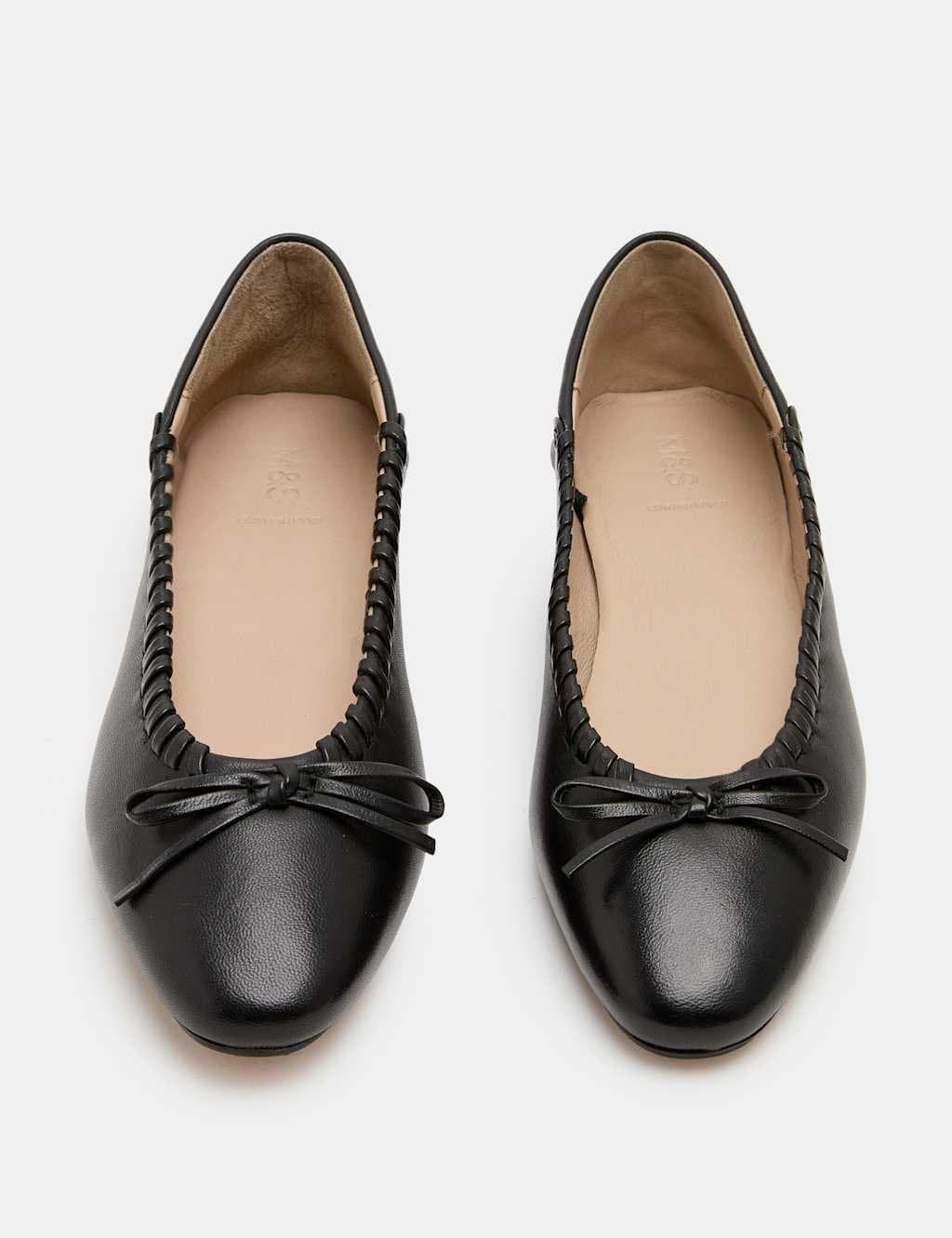 Marks & Spencer M&S Leather Bow Flat Ballet Pumps Black