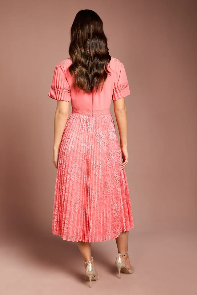Coast Coast Women's Pleated Lace Midi Dress in Coral - 3