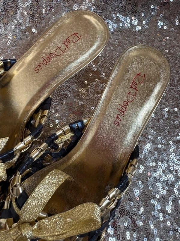 red poppies Red Poppies slip on black and gold shoes