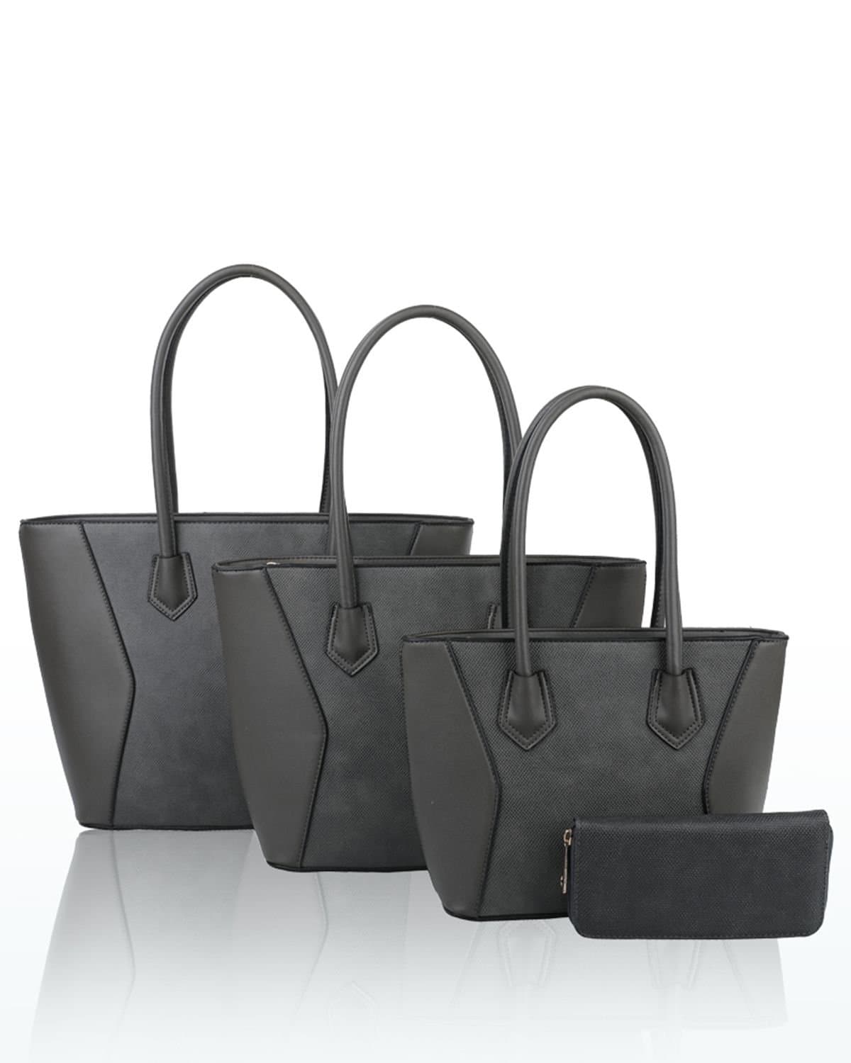 Fontanella Fashion Fontanella Fashion Women's Squisita Elegant 4in1 PU Leather Handbag x Tote bag with Purse in Dark Grey