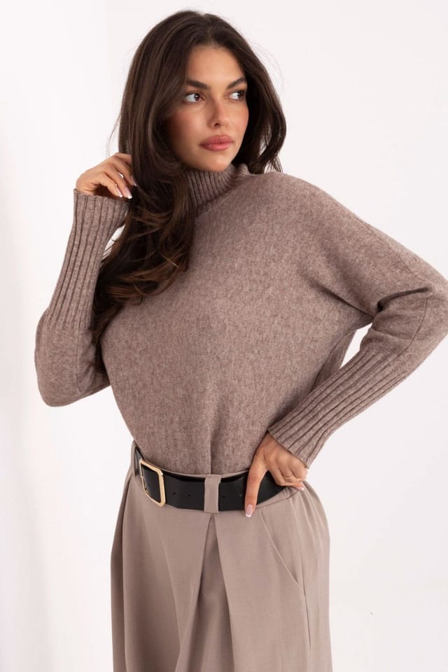 Love Lace Love Lace Women's Classic Turtleneck Sweater Soft Viscose Blend in Taupe - 2