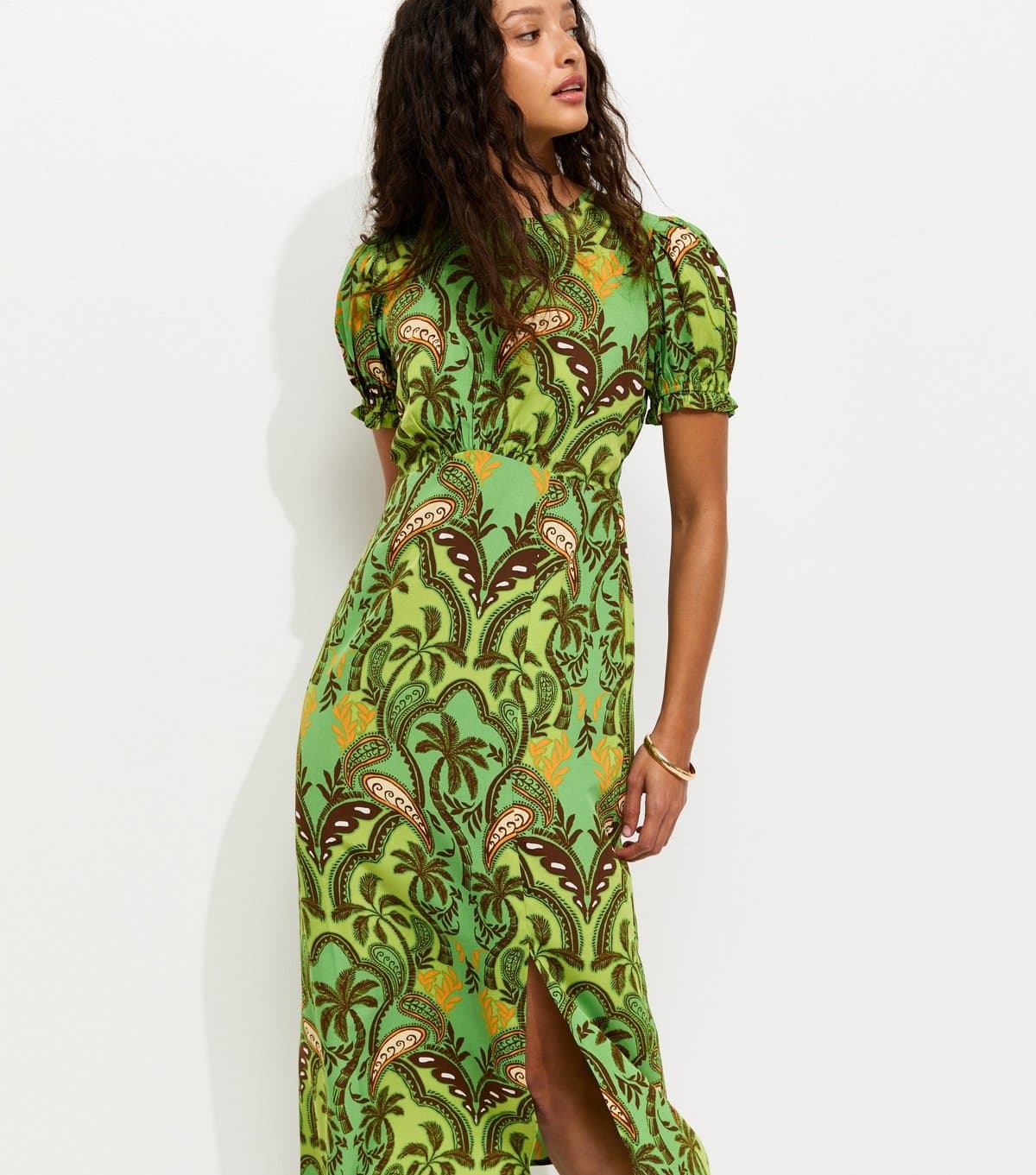 New Look Women's Green Paisley Short Sleeve Midi Dress New Look