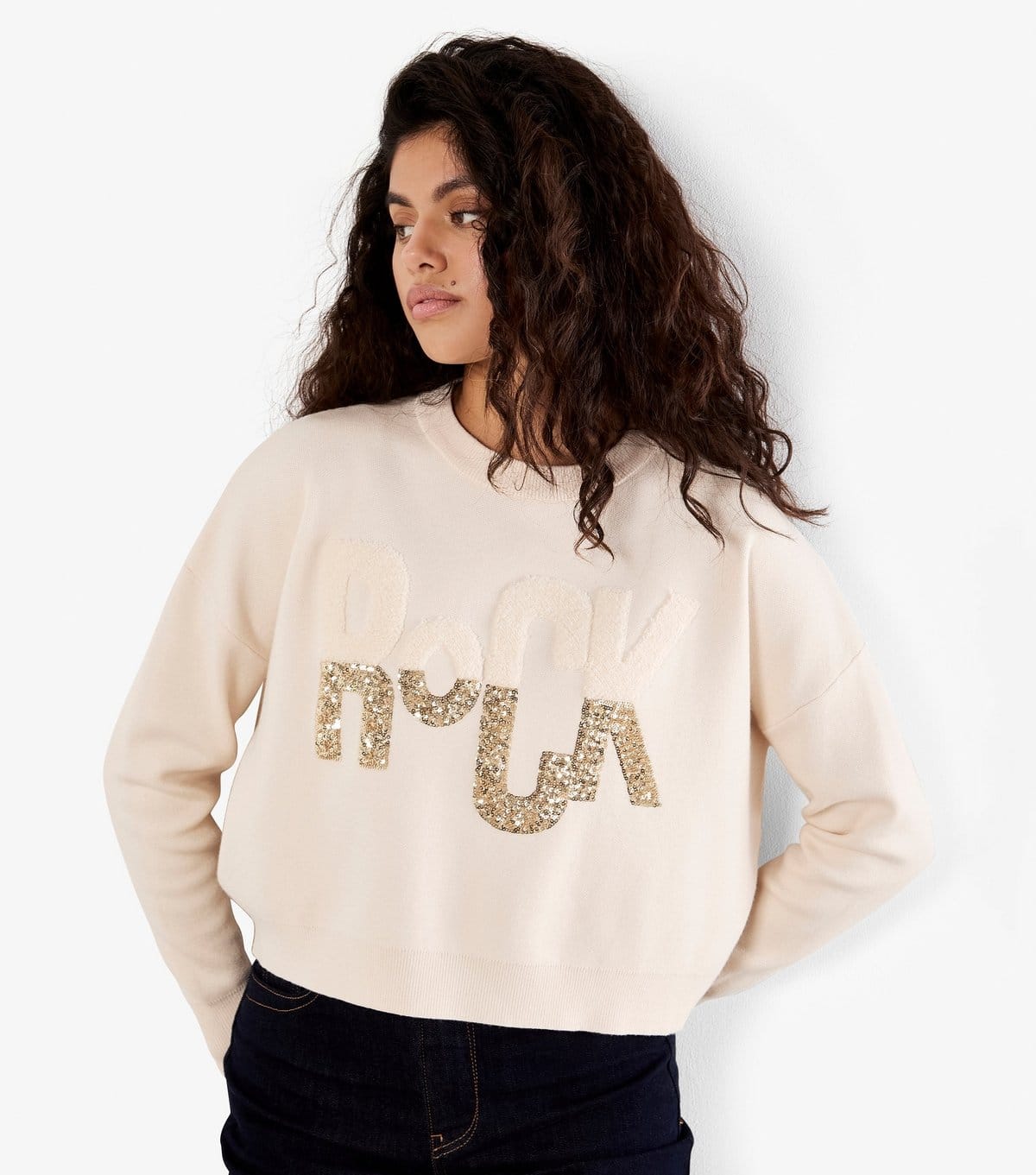 Apricot Cream Slogan Cropped Jumper