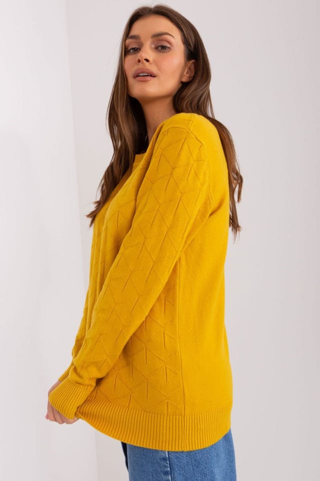 Love Lace Love Lace Women's Cotton Textured Long Sleeve Sweater Round Neck in Yellow - 2