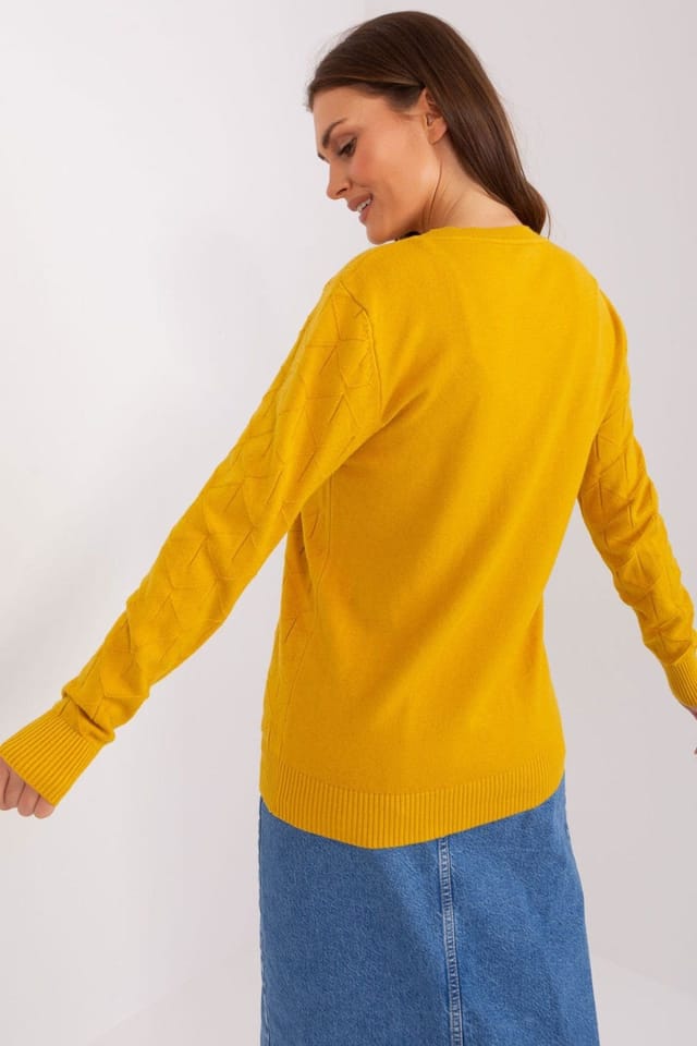Love Lace Love Lace Women's Cotton Textured Long Sleeve Sweater Round Neck in Yellow - 3