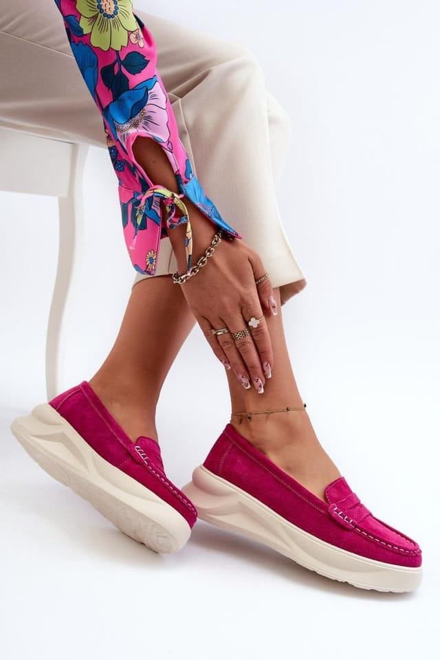 Love Lace Love Lace Women's Natural Suede Platform Moccasin Shoes with Rounded Toe Comfort in Pink - 2