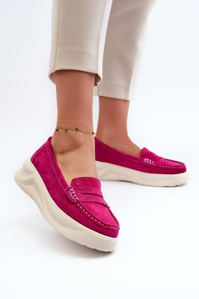 Love Lace Love Lace Women's Natural Suede Platform Moccasin Shoes with Rounded Toe Comfort in Pink - 3