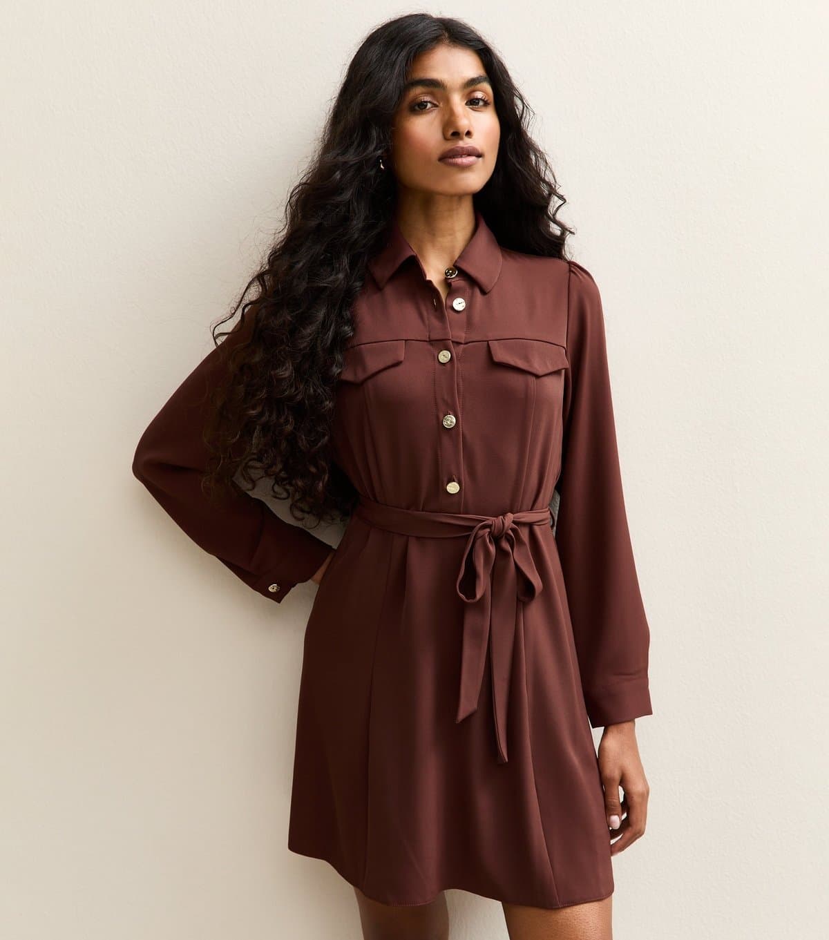 New Look Women's Petite Brown Shirt Mini Dress New Look
