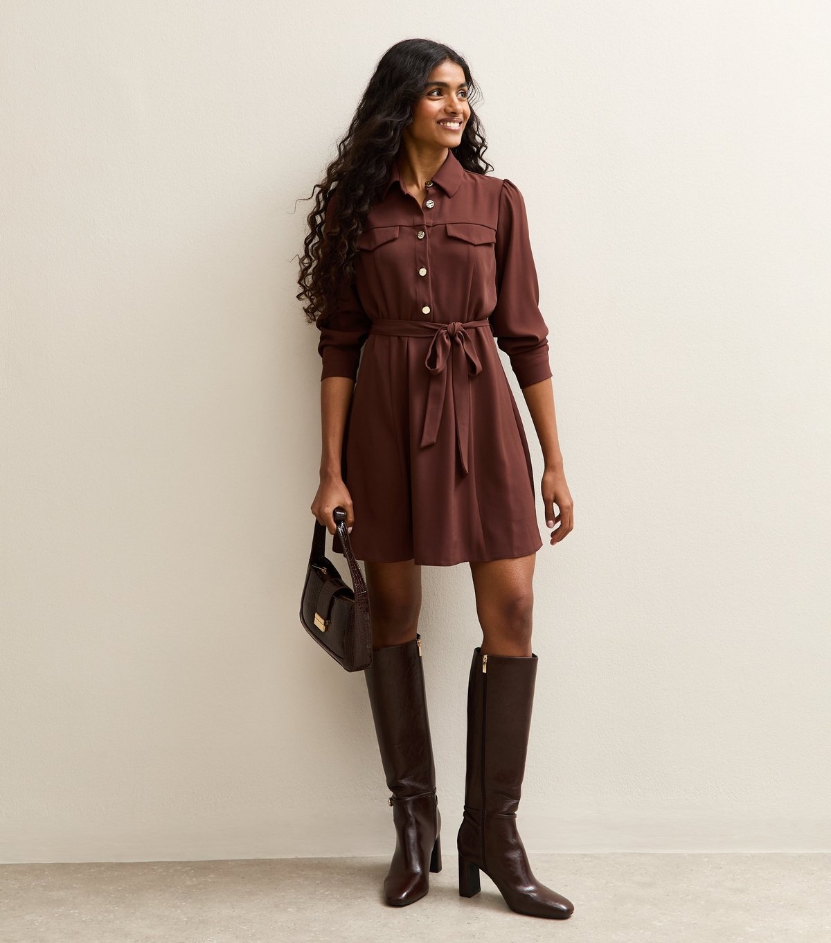 New Look Women's Petite Brown Shirt Mini Dress New Look - 2